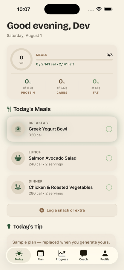Cado daily meal overview