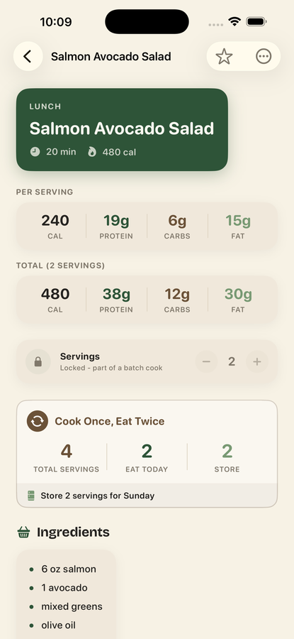 Cado recipe detail with nutrition
