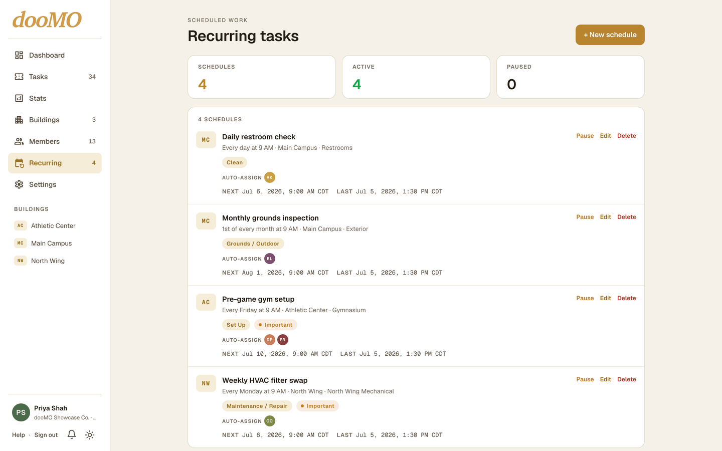 dooMO recurring task schedules